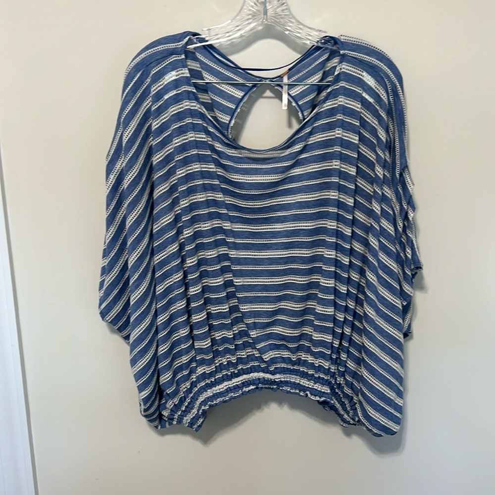 Free People Women’s Blue White Eyelet Striped Dolman Sleeve Azelea Top / Size XS